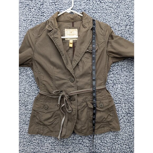 American Eagle Y2K Cargo Jacket Juniors S Velvet Tie Military Canvas Boho Brown - Picture 11 of 13